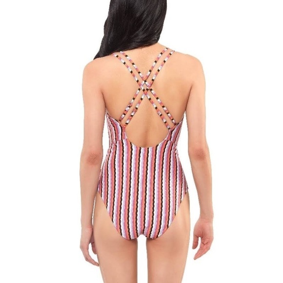 JESSICA Simpson Contemporary Got the Groove Double Strap Plunge One Piece Swim - Picture 3 of 12